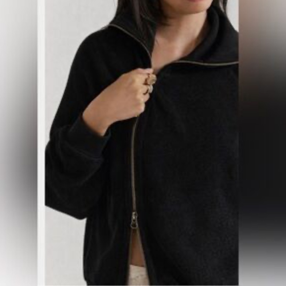 Free People Luna Sweatshirt Asymmetrical Jacket Zip Up Black Small New With Tags